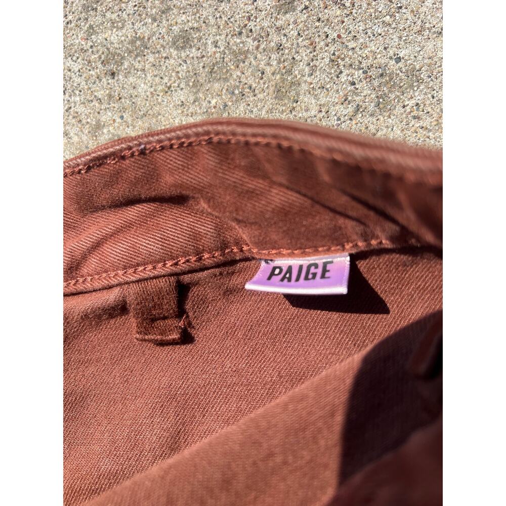 Paige Pants Women Sz 30 Mahogany Brown Slim Straight Kick Flare Zip Fly 4-Pocket - Picture 5 of 8